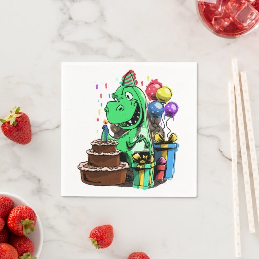 Serviette En Papier Dinosaur fête d'anniversaire - 1 an Tyrannosaurus (En situation)