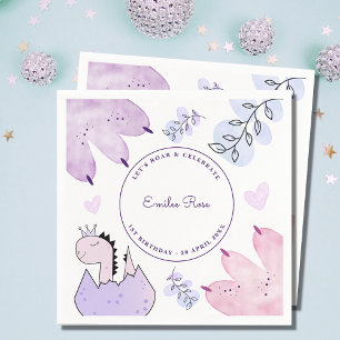 Serviette En Papier Dinosaur fête d'anniversaire rose pourpre