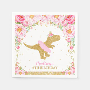Serviette En Papier Dinosaur Floral Anniversaire Fête Pink Tutu T-Rex