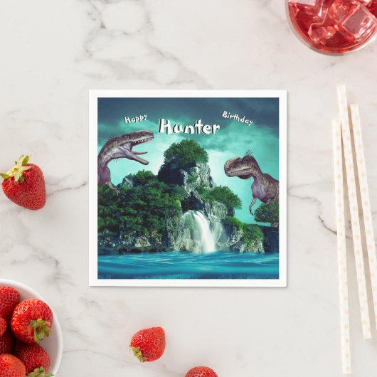 Serviette En Papier Dinosaur Island Joyeuse fête d'anniversaire (En situation)
