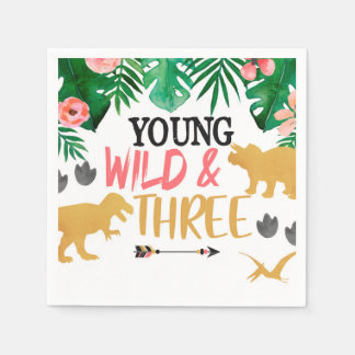 Serviette En Papier Dinosaur Jeune Wild Trois Naples d'anniversaire tr
