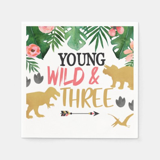 Serviette En Papier Dinosaur Jeune Wild Trois Naples d'anniversaire tr (Devant)