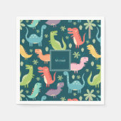 Serviette En Papier Dinosaur Motif Blue Monogrammed Kid Boy Party (Devant)