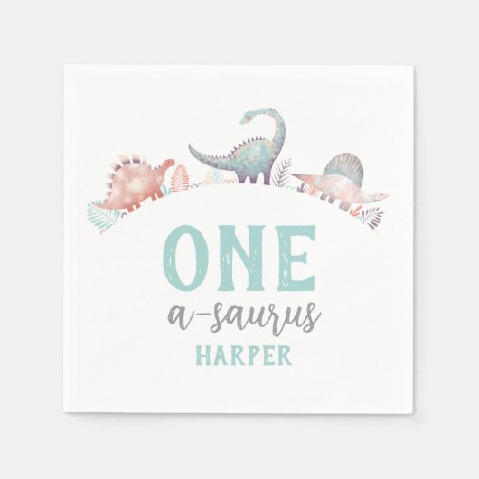 Serviette En Papier Dinosaur One-A-Saurus 1er bébé anniversaire (Devant)