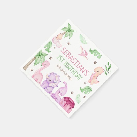 Serviette En Papier Dinosaur One-A-Saurus Fille 1er anniversaire (Coin)