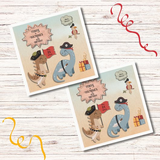 Serviette En Papier Dinosaur Pirate Anniversaire Fête Jumeaux Personna