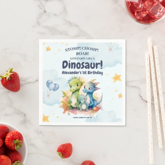 Serviette En Papier Dinosaur Stomp Chomp Rawr 1er anniversaire de fête (En situation)