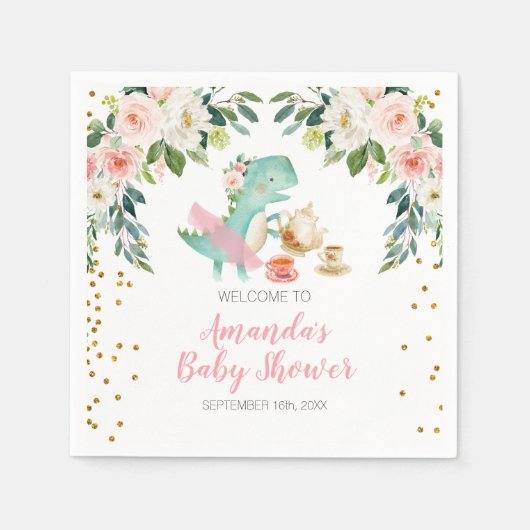Serviette En Papier Dinosaur Tea Party Baby shower d'anniversaire Flor (Devant)