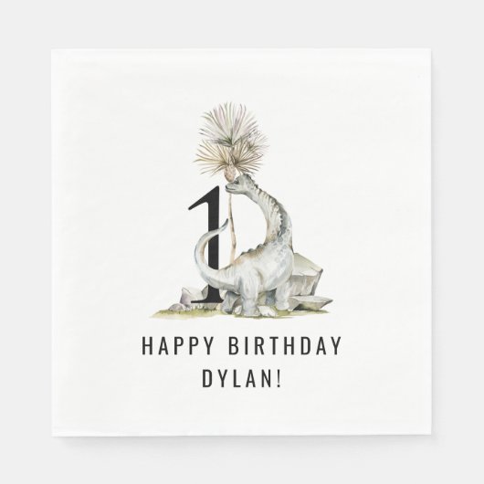 Serviette En Papier Dinosaur Thème 1ère fête d'anniversaire (Devant)