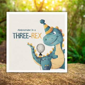 Serviette En Papier Dinosaur Trex Trois Rex 3e fête d'anniversaire