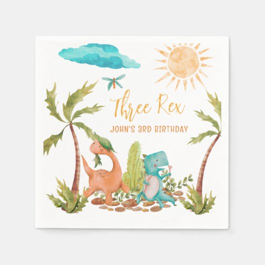 Serviette En Papier Dinosaur Trois Rex fête d'anniversaire (Devant)