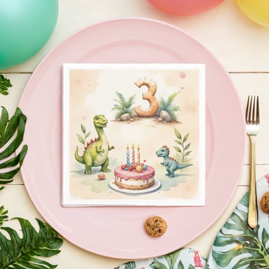 Serviette En Papier Dinosaure à trois Rex 3e Anniversaire Papier
