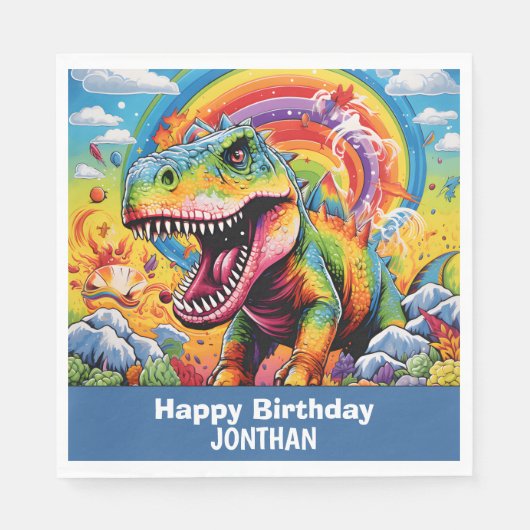 Serviette En Papier dinosaure anniversaire coloré mignon (Devant)