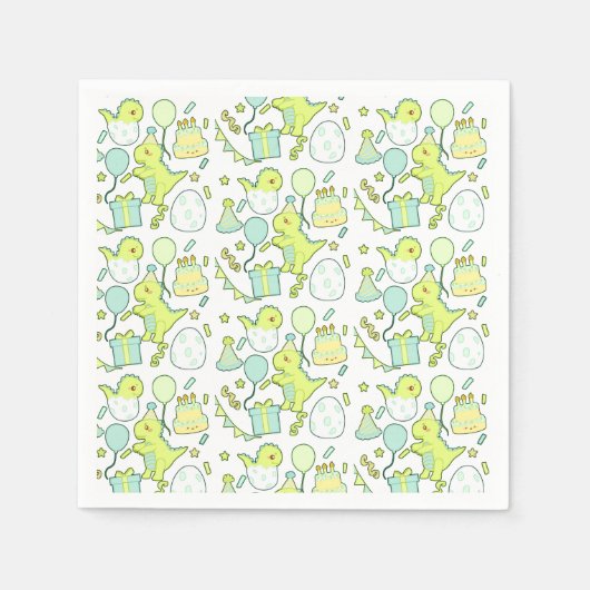 Serviette En Papier Dinosaure Bleu Et Vert (Devant)