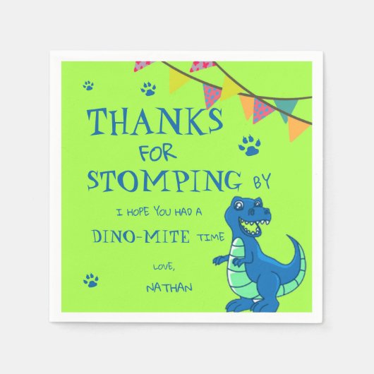 Serviette En Papier Dinosaure Bleu Vert Cute Thème Anniversaire (Devant)