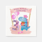 Serviette En Papier Dinosaure Cute Girly 3 ans Anniversaire (Devant)