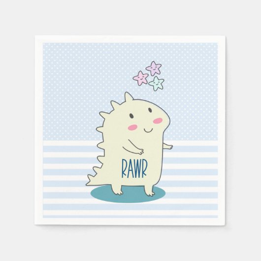 Serviette En Papier Dinosaure jaune mignon avec des étoiles joyeuses (Devant)