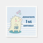 Serviette En Papier Dinosaure jaune mignon avec des étoiles joyeux Ann (Devant)