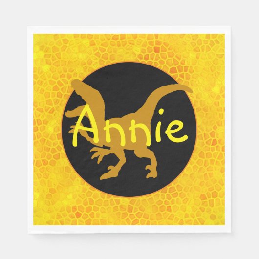 Serviette En Papier Dinosaure Jaune Personnalisé Cacher (Devant)