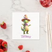 Serviette En Papier Dinosaure magicien vert mignon (En situation)