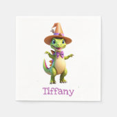 Serviette En Papier Dinosaure magicien vert mignon (Devant)