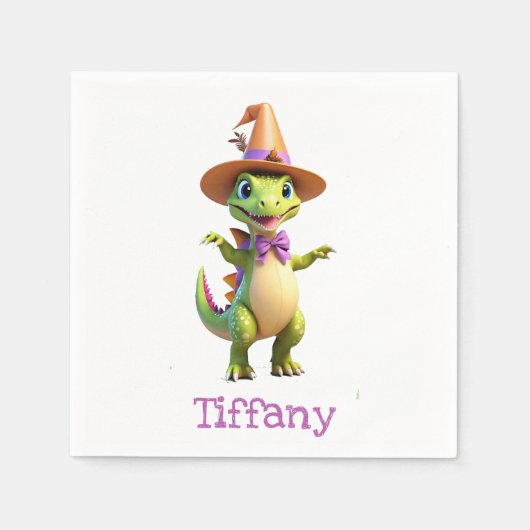 Serviette En Papier Dinosaure magicien vert mignon (Devant)