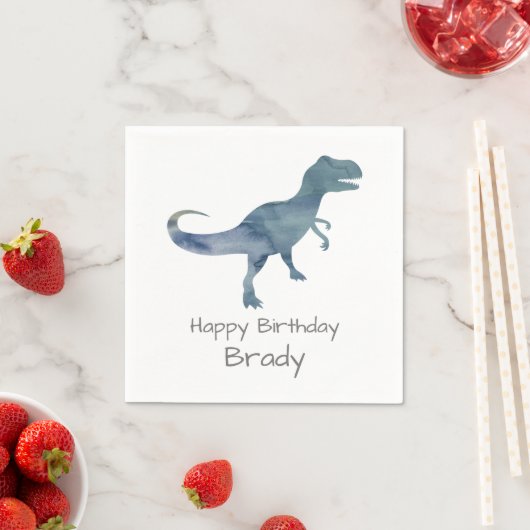 Serviette En Papier Dinosaure personnalisé bleu nappe d'anniversaire (En situation)