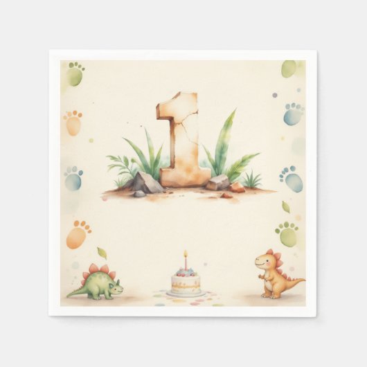 Serviette En Papier Dinosaure premier anniversaire Napkins One-a-Sauru (Devant)