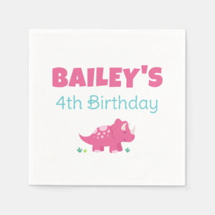Serviette En Papier Dinosaure rose fête d'anniversaire
