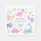 Serviette En Papier Dinosaure rose fête d'anniversaire (Devant)