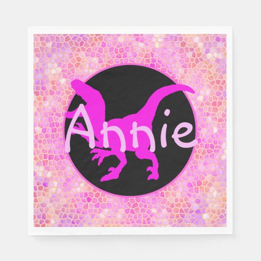 Serviette En Papier Dinosaure rose personnalisé caché (Devant)