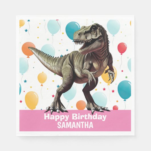 Serviette En Papier Dinosaure rose T Rex (Devant)