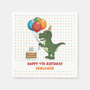 Serviette En Papier Dinosaure T-rex Et Ballons D'Anniversaire Colorés