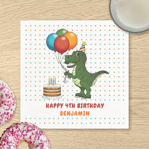 Serviette En Papier Dinosaure T-rex Et Ballons D'Anniversaire Colorés