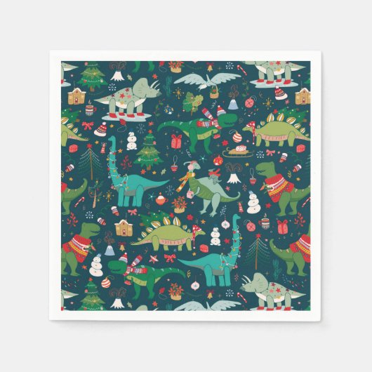 Serviette En Papier Dinosaures festifs Motif de Noël (Devant)