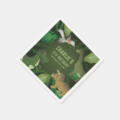 Serviette En Papier Dinosaures Sur Vert Avec Fête D'Anniversaire Feuil (Coin)