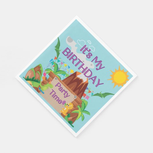Serviette En Papier Dinosuar Volcano Boy Anniversaire (Coin)