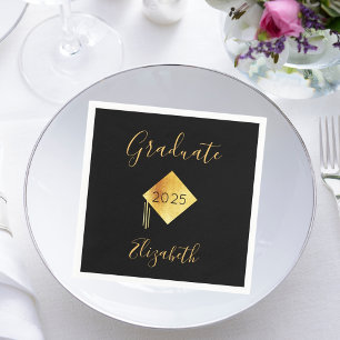 Serviette En Papier Diplômé 2023 casquette d'or noir