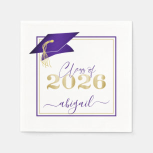 Serviette En Papier Diplômé 2026 Écriture Or Violet Métallisé Faux