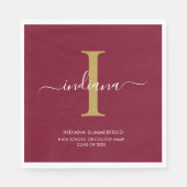 Serviette En Papier Diplôme 2026 Monogramme Script Bourgogne Fête (Devant)