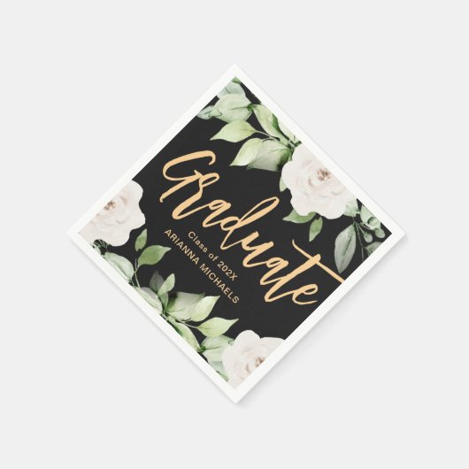 Serviette En Papier Diplômé botanique floral Script Graduation Noir (Coin)