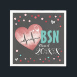 Serviette En Papier Diplôme BSN Diplôme de soins infirmiers Catégorie<br><div class="desc">Graduation party Classe de date ajustable BSN Nursing Degree mignon confetti rose ceint et serviettes de coeur. Tout le texte est réglable. Célébrez cet événement spécial avec style.</div>