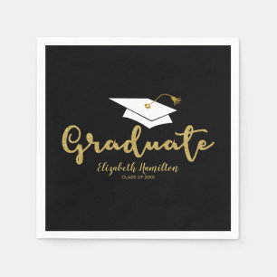 Serviette En Papier Diplômé Calligraphie Or Casquette de Diplômé Remis