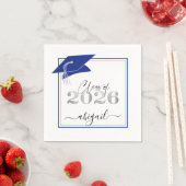 Serviette En Papier Diplôme Cap 2025 Royal Blue Silver Script (En situation)