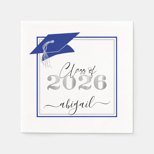 Serviette En Papier Diplôme Cap 2025 Royal Blue Silver Script (Devant)