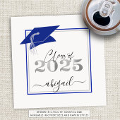 Serviette En Papier Diplôme Cap 2025 Royal Blue Silver Script