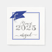 Serviette En Papier Diplôme Cap 2025 Royal Blue Silver Script (Devant)