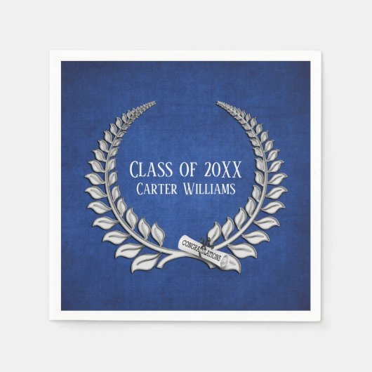 Serviette En Papier Diplôme de Diplôme Silver Laurel sur Blue (Devant)
