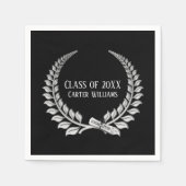 Serviette En Papier Diplôme de diplôme Silver Laurel sur Noir (Devant)