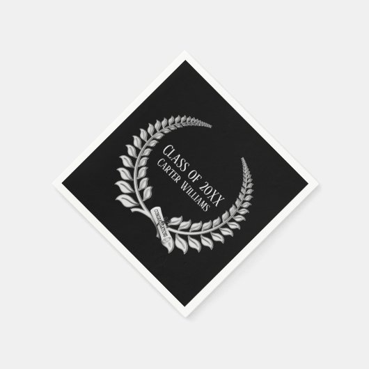 Serviette En Papier Diplôme de diplôme Silver Laurel sur Noir (Coin)